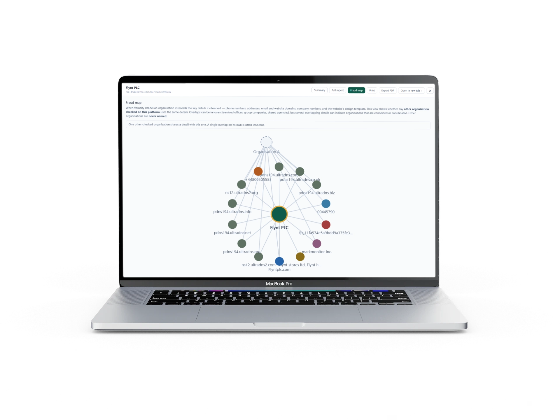 Connections across cases in the Serynn app, shown on a laptop